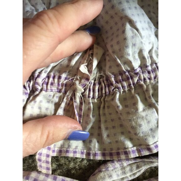 Vtg 1960's Cotton Prairie Bonnet Button Scallop Edges Purple And White Gingham - Picture 4 of 9